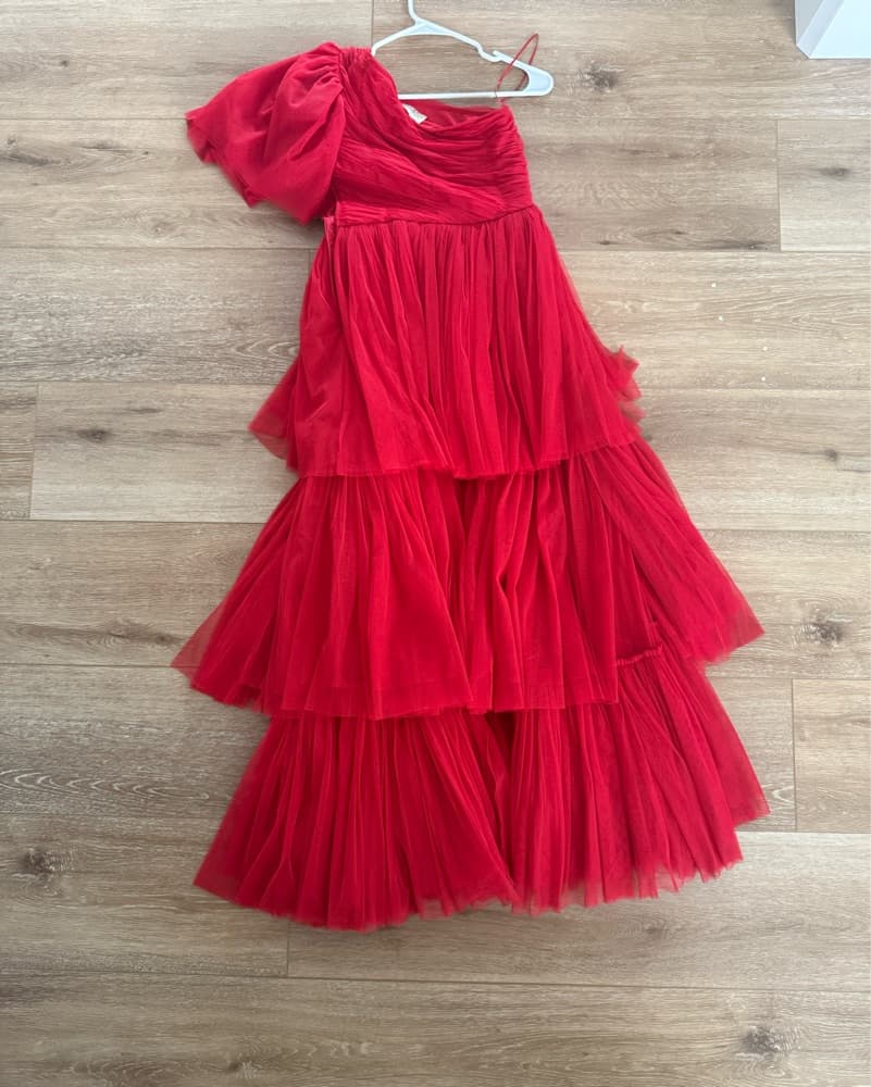 Red Tiered Tulle Gown - Image 2