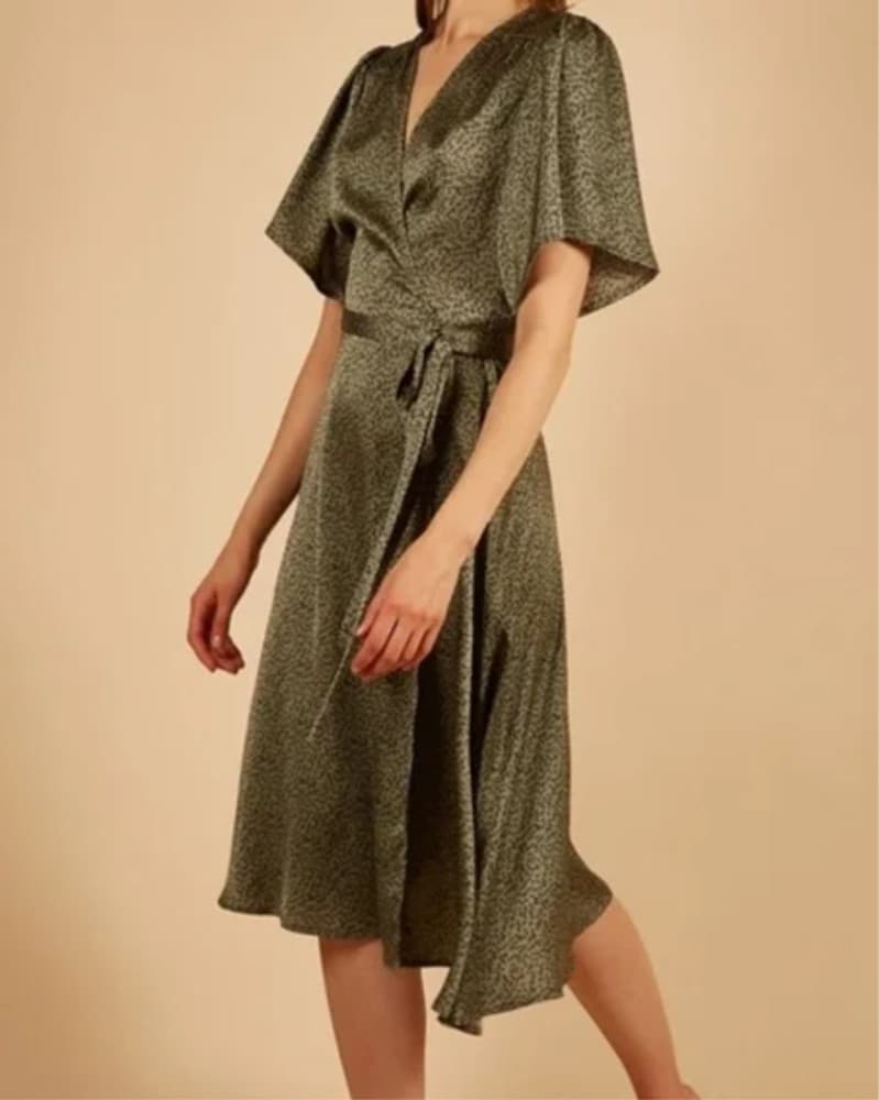 FRNCH Anoia Satin Green Wrap Dress - Image 1