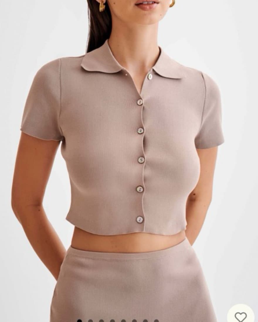 Taupe Two Piece Skirt & Collared Set - Image 5
