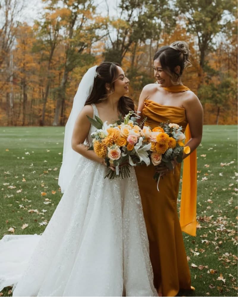 Azazie Sorrel Butterscotch Satin Dress - Image 4
