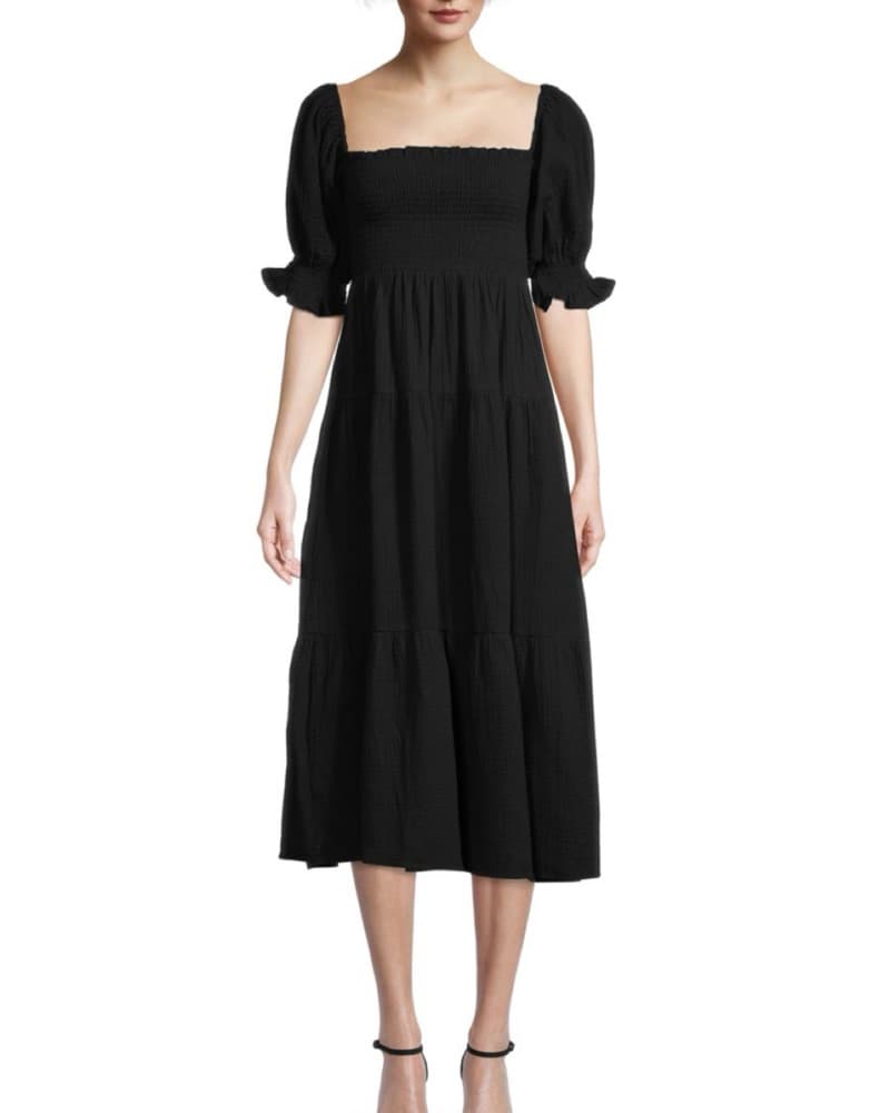 Black Square Neck Tiered Dress - Image 1