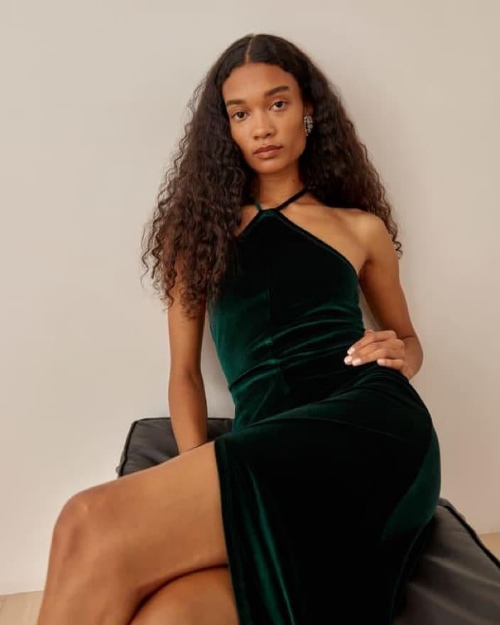 Reformation Nyla Velvet Green Dress - Image 2