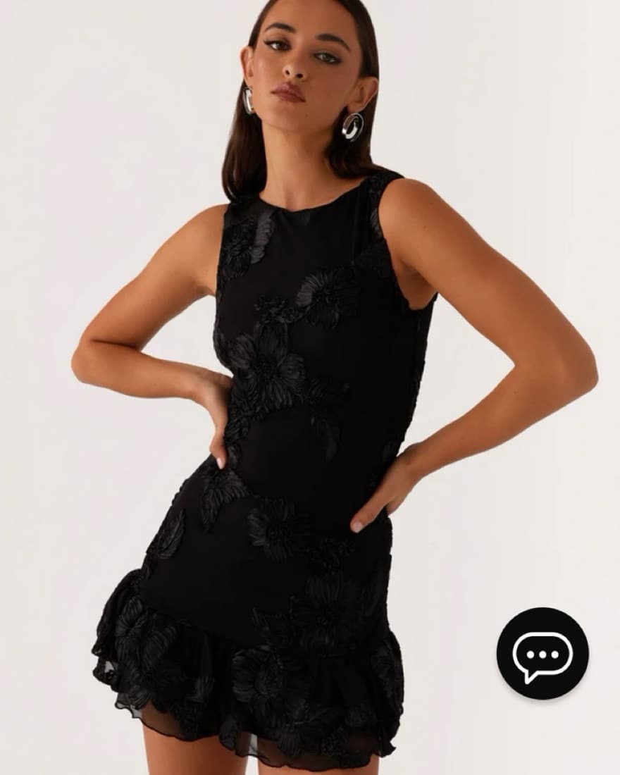 Embroidered Floral Black Mini Dress - Image 1