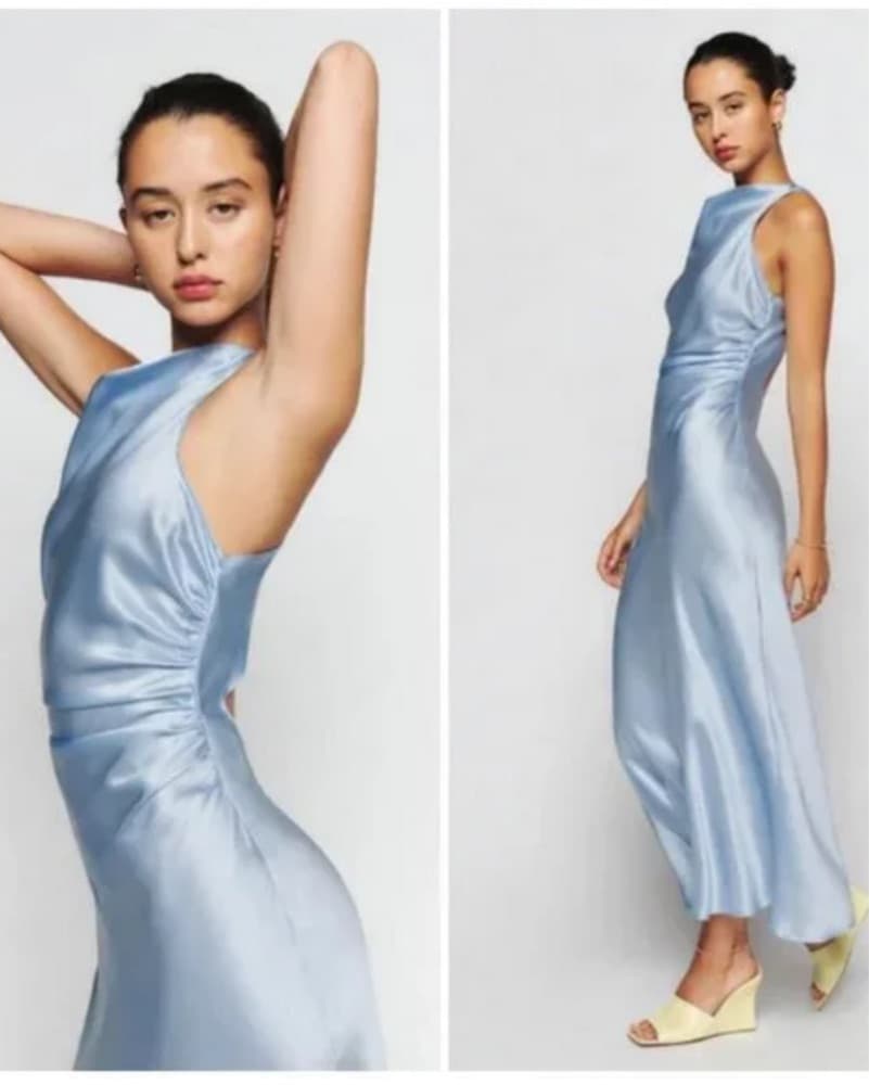 Reformation Casette Dress in Blue Satin - Image 1