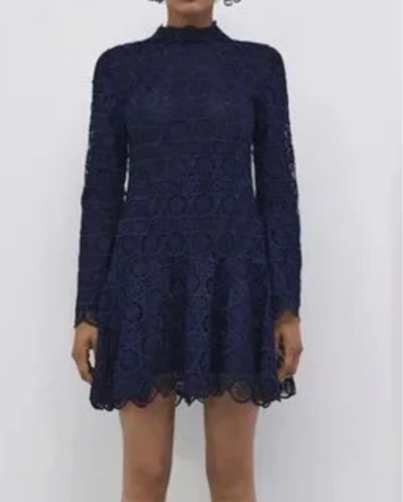 Elegant Navy Lace Cocktail Dress - Image 1