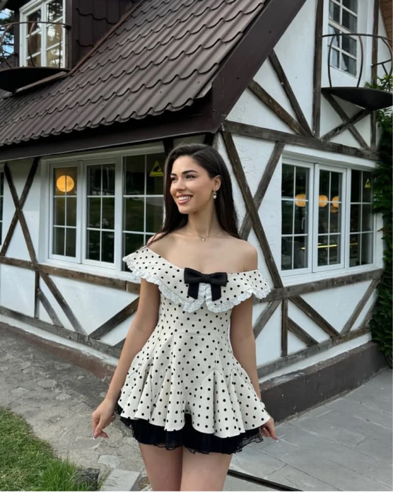 Polka Dot Ruffle Collar Dress  - Image 2