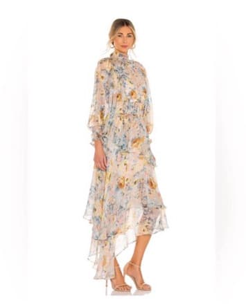 Long Sleeve Floral Asymetrical Hem Dress - Image 1