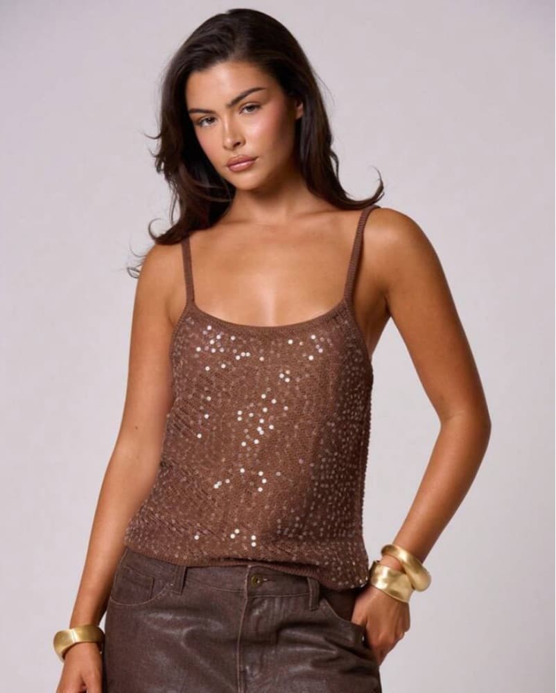 Brown Sequin Tank - Image 5