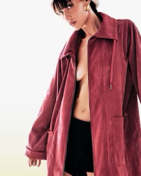 Bella Hadid About You Red Velvet Trench - Image 1