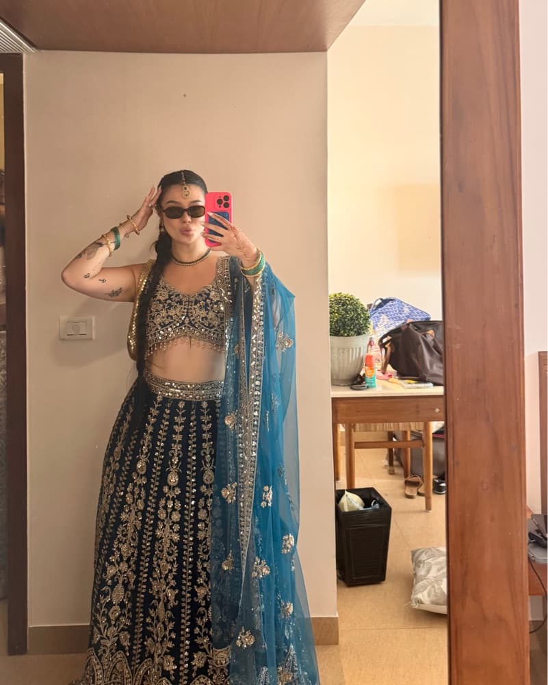 Teal Beaded Lehenga   - Image 2