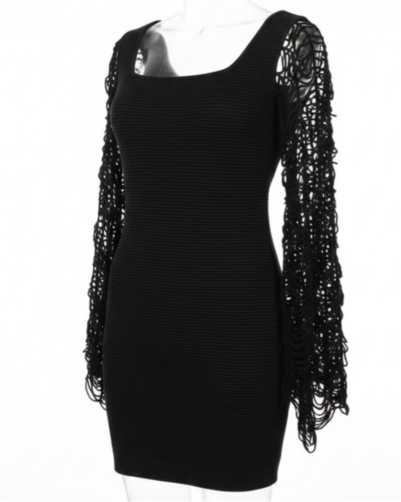 BEBE BLACK FISHNET ARMS DRESS - Image 1