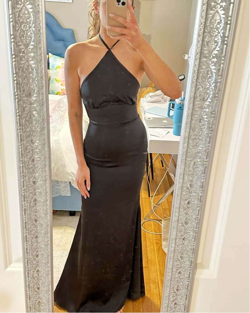 Club L Black Silk Halter Maxi Long Dress - Image 4