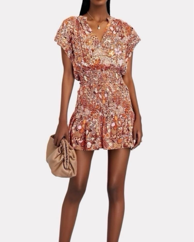 A.L.C. Silk Carly Smocked Print Dress 4 - Image 5