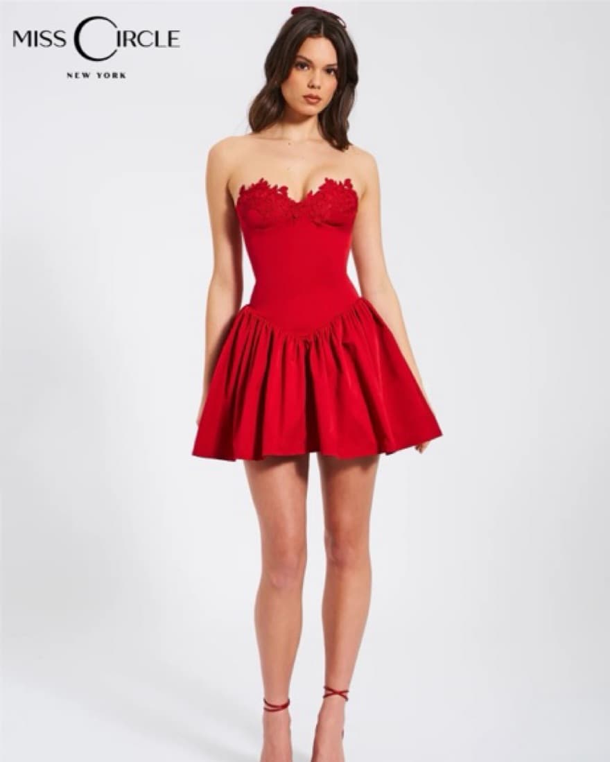 Sacha Red Puffy Mini Dress - Image 1