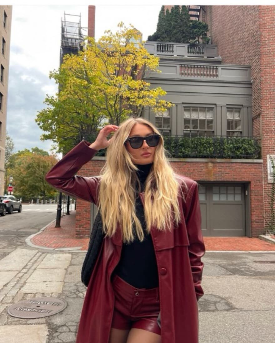 Burgundy Faux Leather Trench Coat - Image 2