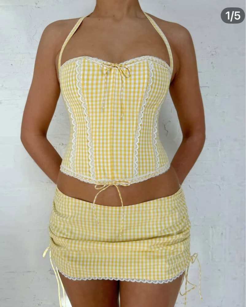 Guizio Yellow Gingham Corset / Skirt Set - Image 1