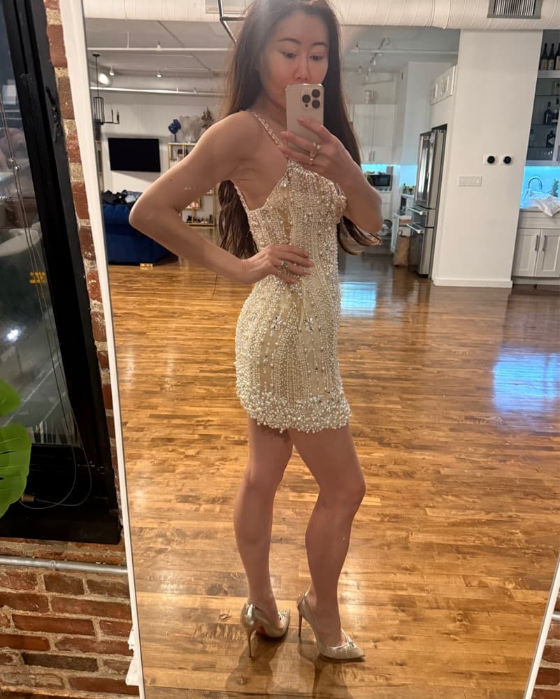 Patbo White Pearl Beaded Mini Dress XS - Image 4