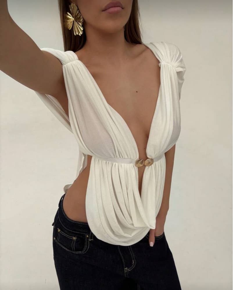 White Draped Shirt - Image 2