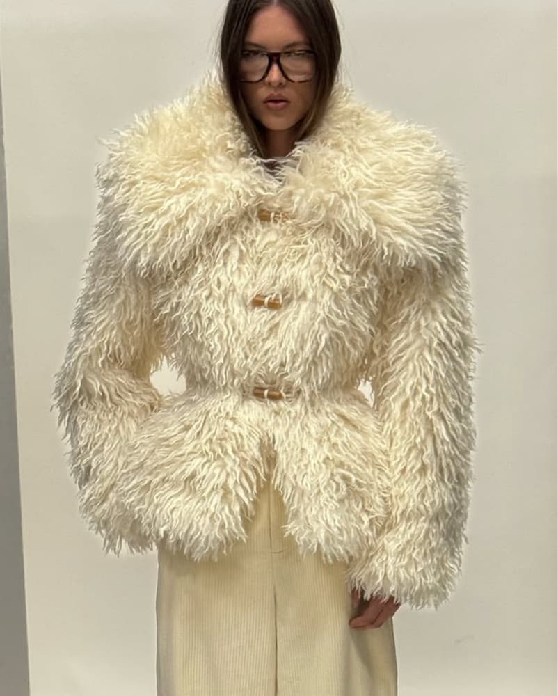 Dramatic Collar Faux Shearling Jacket  - Image 5