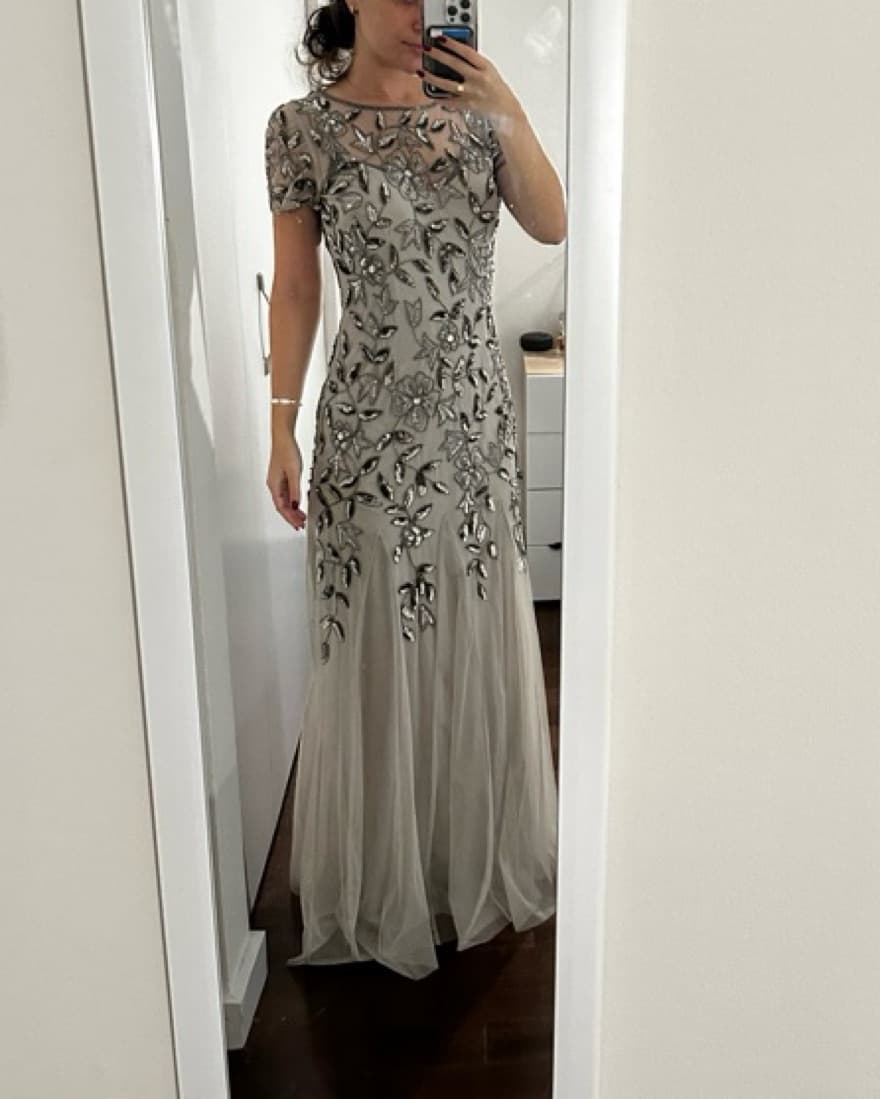 Silver Adrianna Papell Gown - Image 4