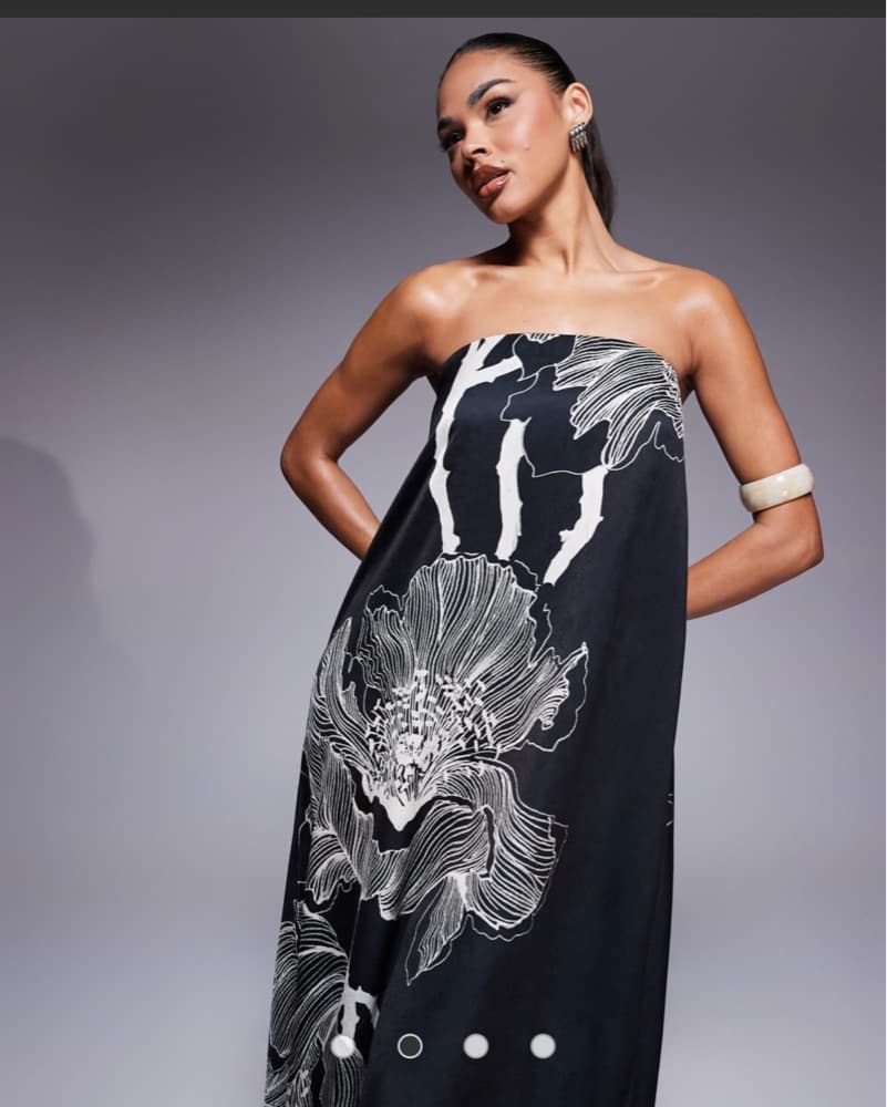 Satin Maxi Dress In Black Floral - Image 3