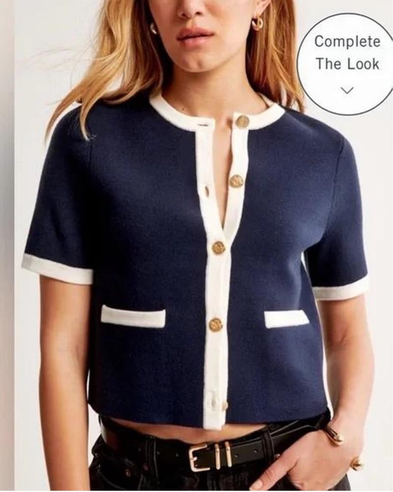 Sophisticated Navy and Cream Cardigan Jacket - Image 1