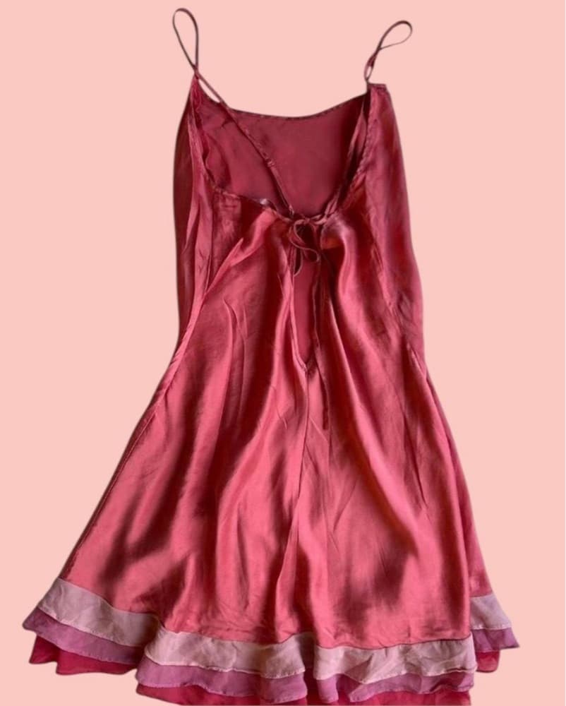 Silk Pink Ruffle Hem Mini Slip Dress - Image 5