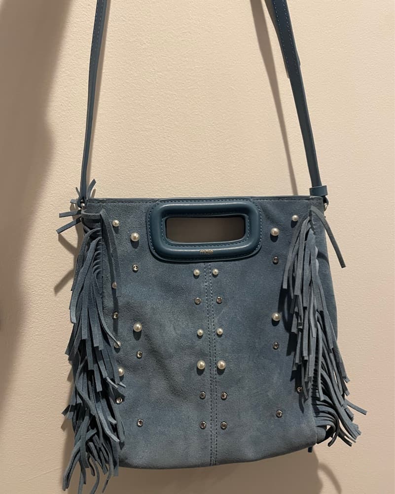 Maje Studded Fringe Suede Blue Bag - Image 5