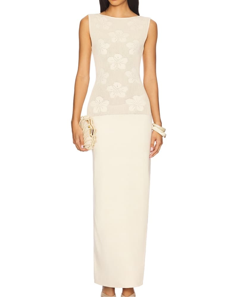 Elegant Floral Knit Maxi Dress - Image 1