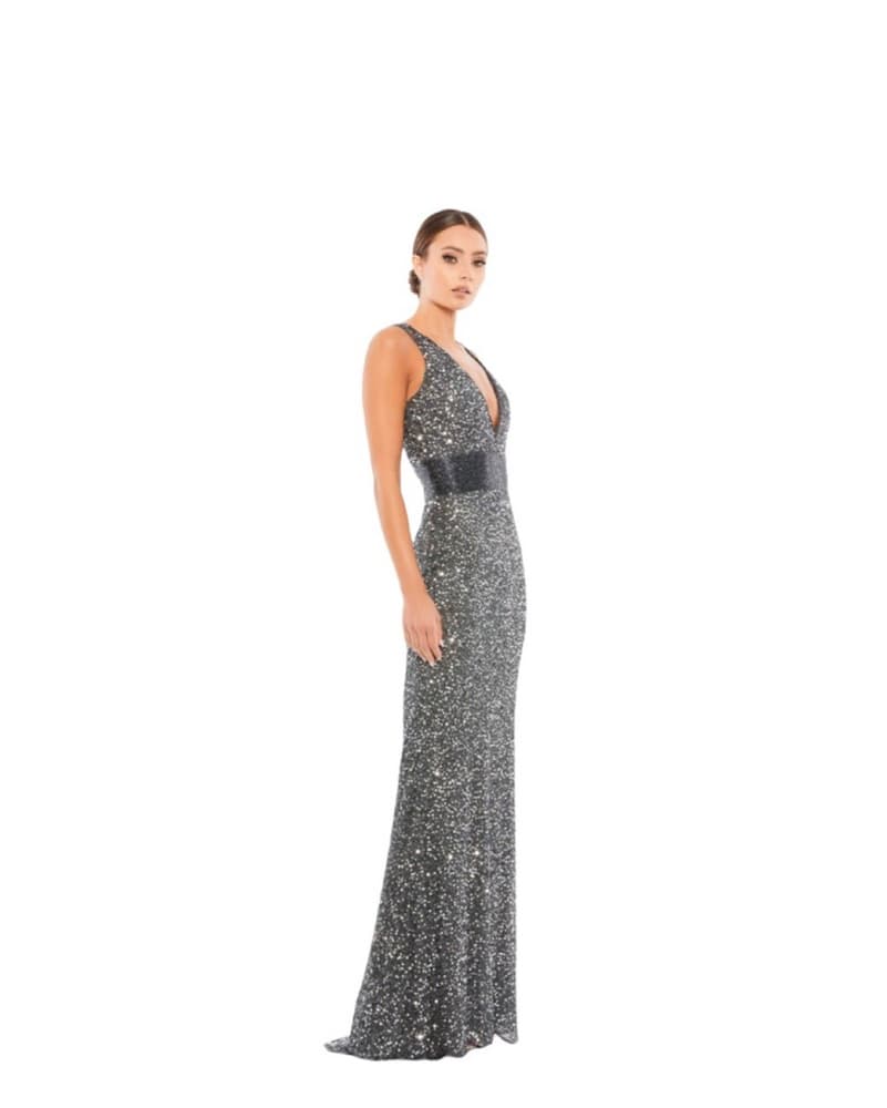$300 Mac Duggal Silver Gown - Image 1