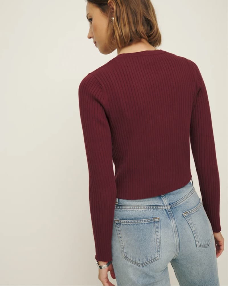 Reformation Burgundy Ribbed Cardigan - Image 4