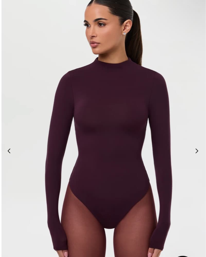 Plum Bodycon Bodysuit And Skirt Set - Image 5