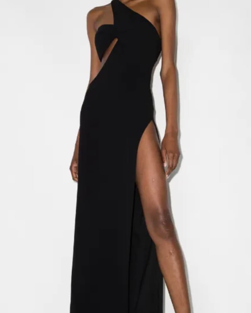 Black One-Shoulder Cutout Gown - Image 3