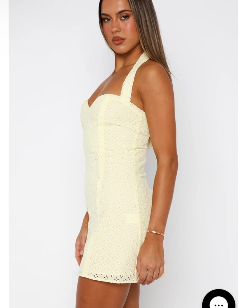 White Fox Eyelet Yellow Dress - Image 3