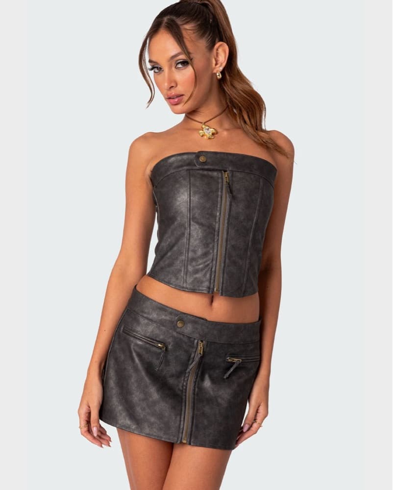 Ziva Faux Leather Lace Up Corset - Image 1