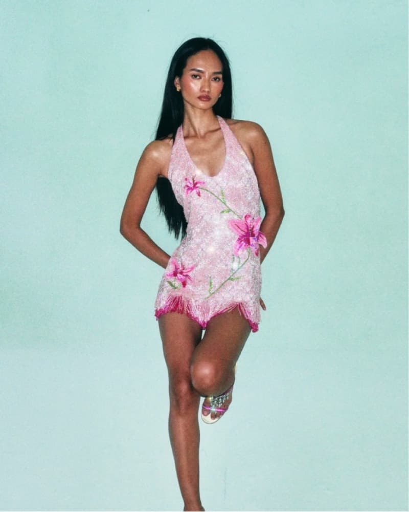 Embellished Pink Halter Dress - Image 3
