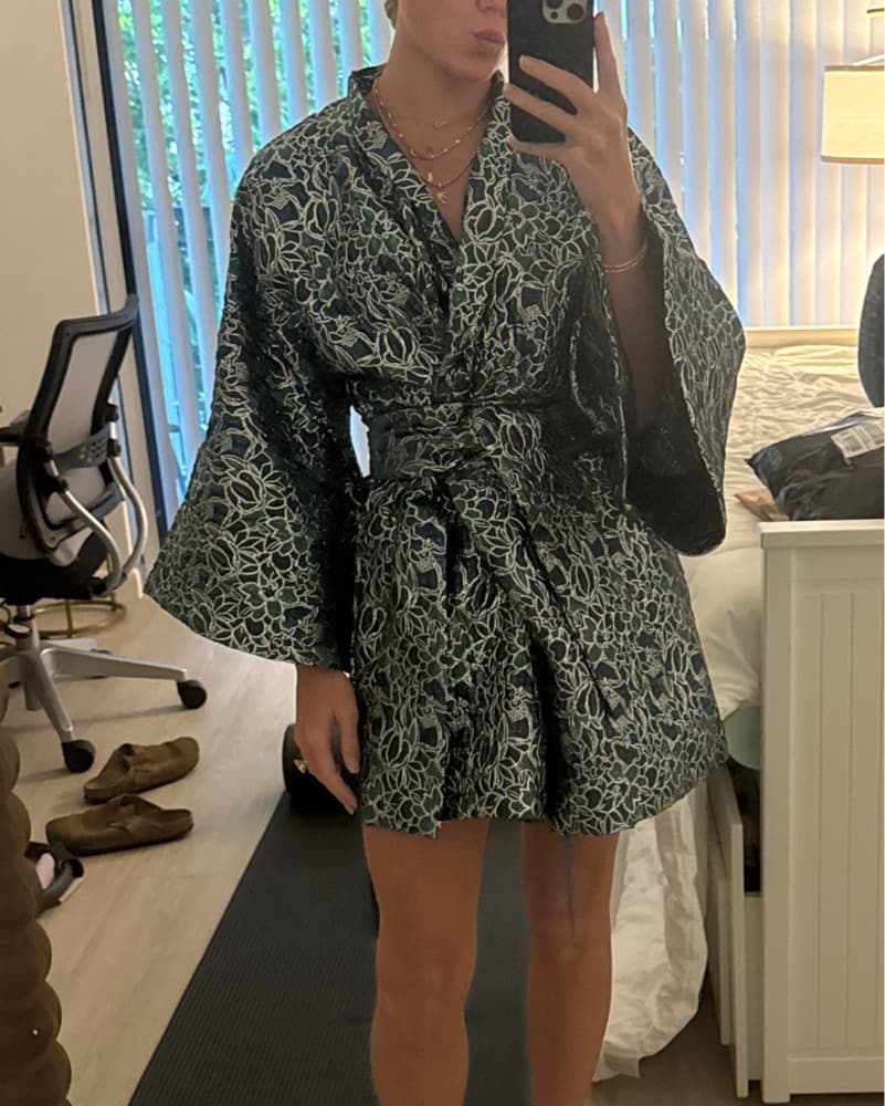 Green Jacquard Mini Wrap dress - Image 1