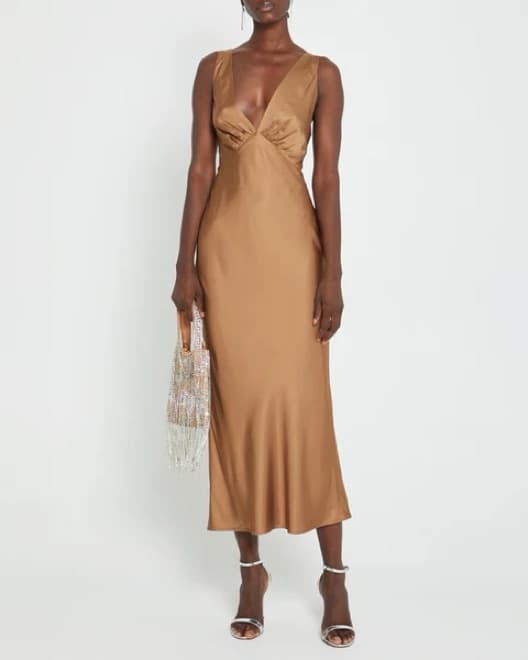 Few Moda Brown Satin Dress - Image 1