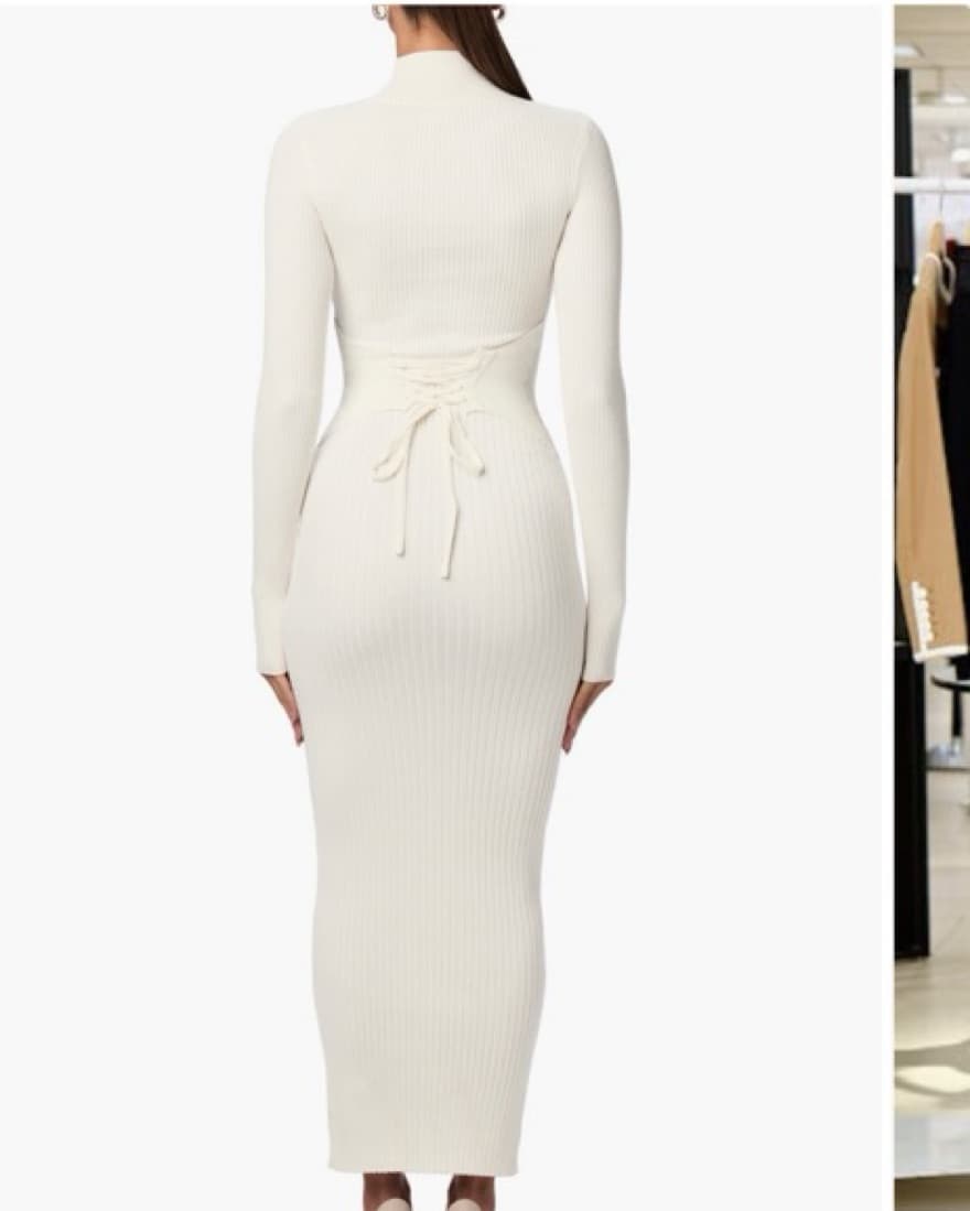 White Ribbed Turtleneck Sweater Dress - Image 2