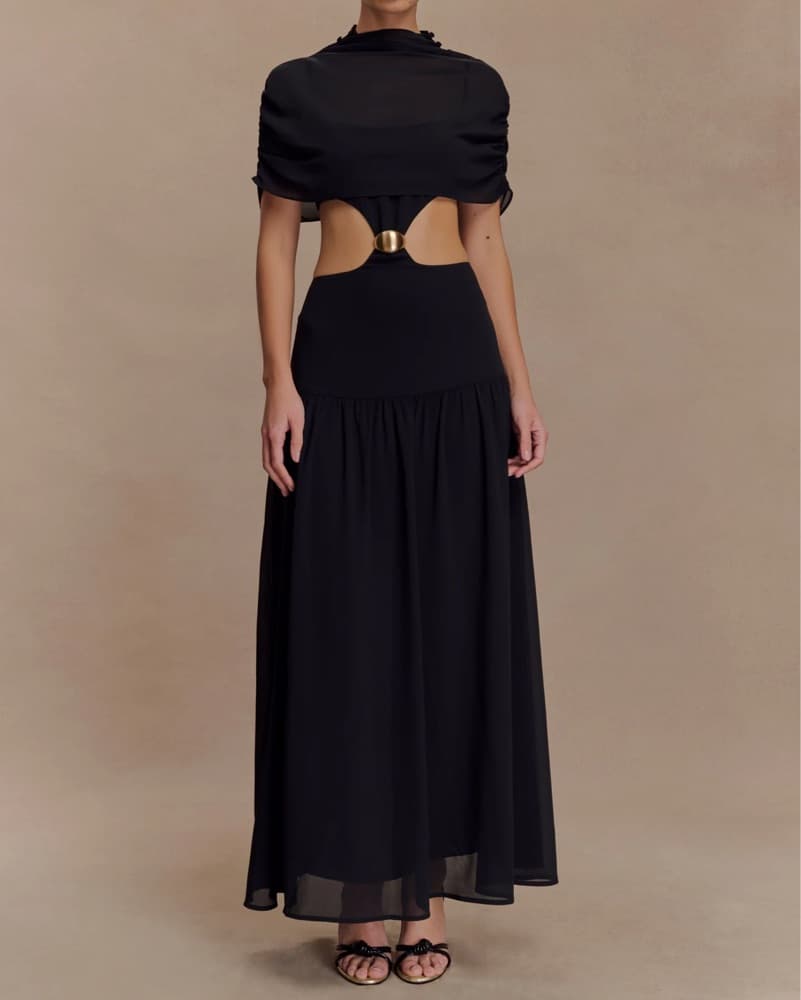 Black Meshki Chiffon Maxi Dress - Image 1