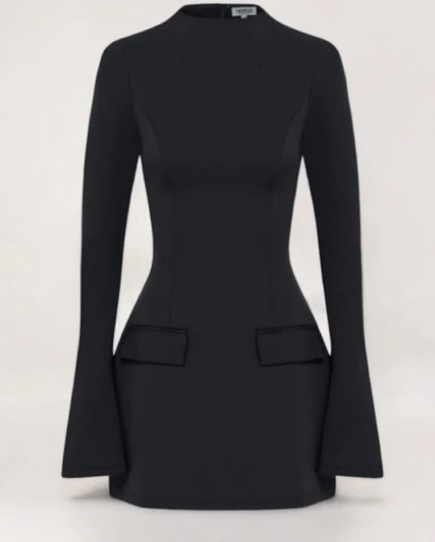 Black Long Sleeve A-Line Pocket Dress - Image 6