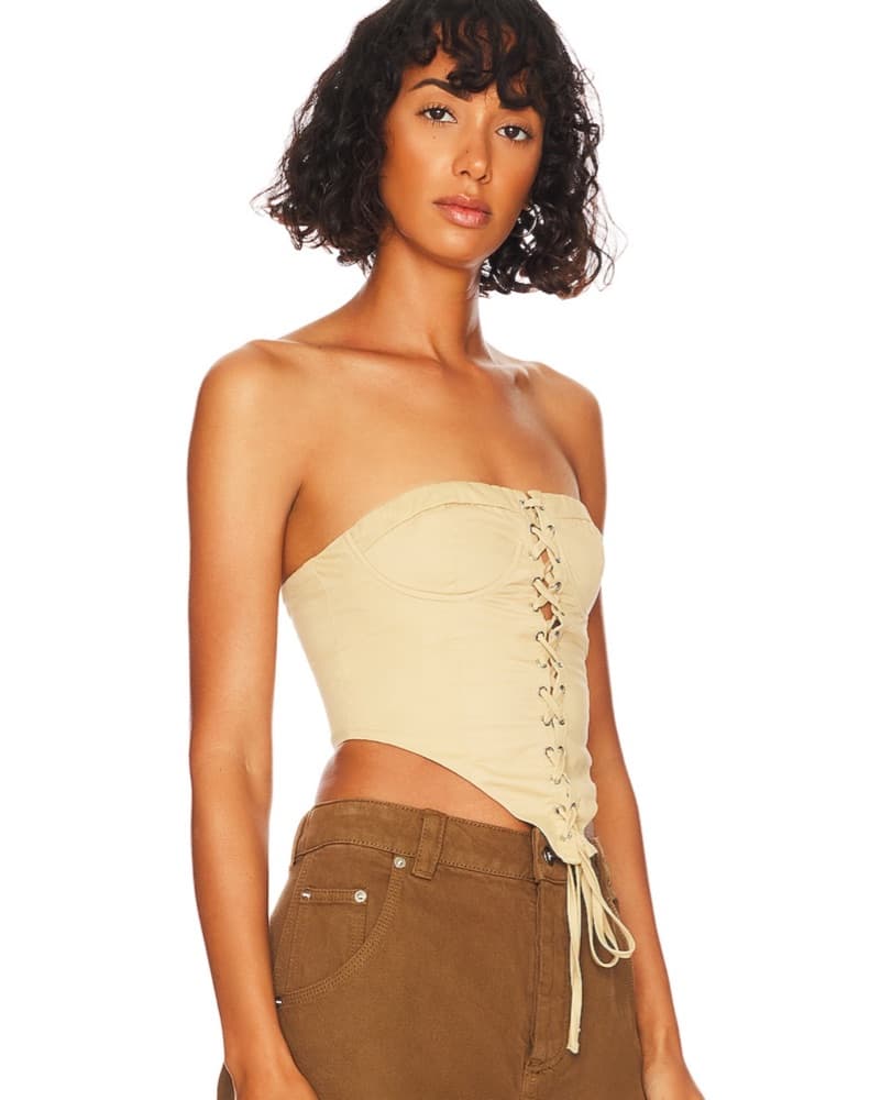 Ashlyn Lace Up Strapless Top In Beige - Image 2