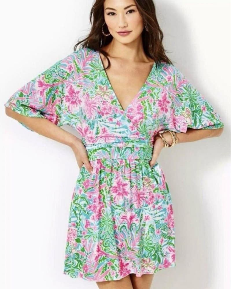  Tropical Floral Wrap Dress - Image 4