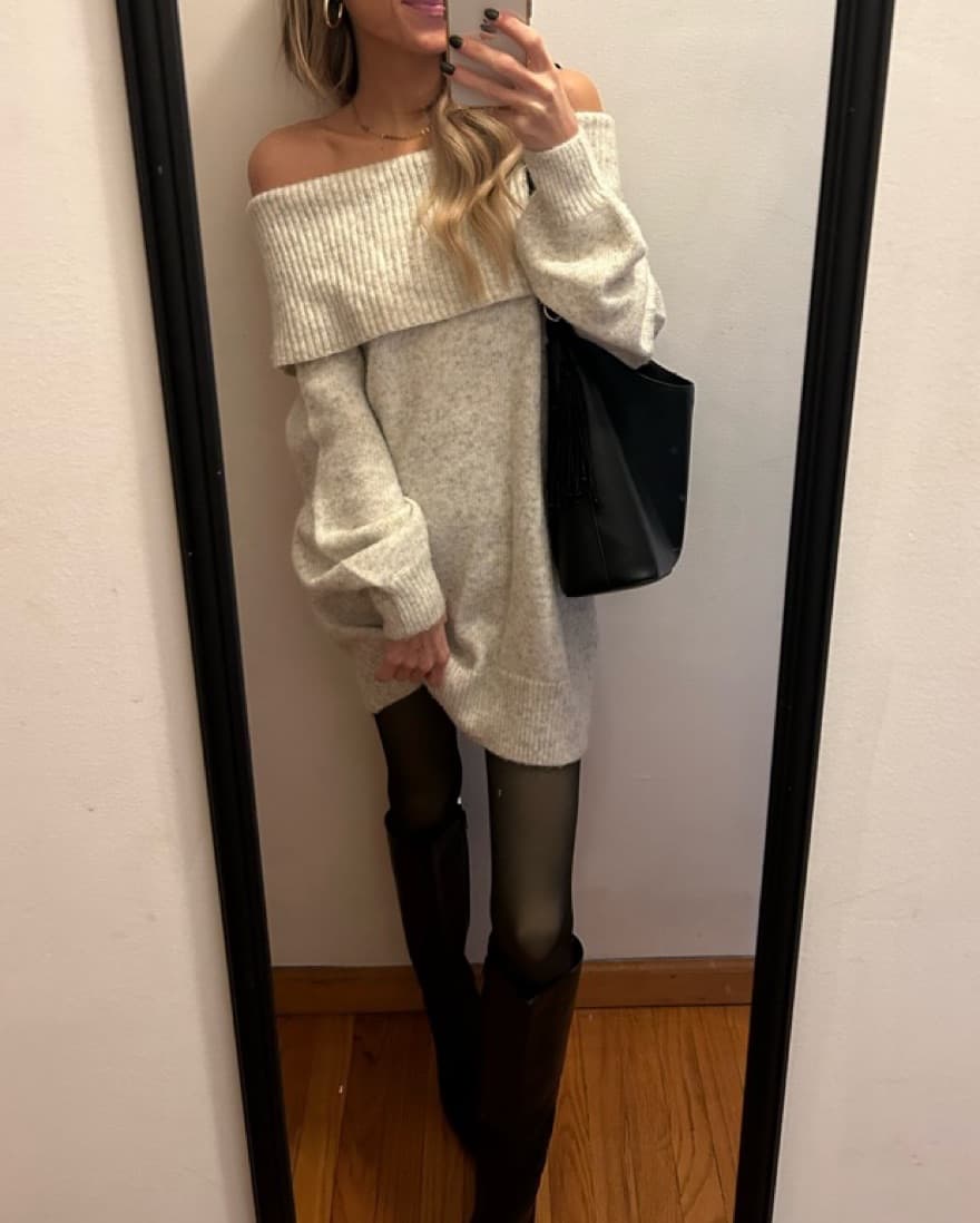 Off The Shoulder Sweater Dress  - Image 1