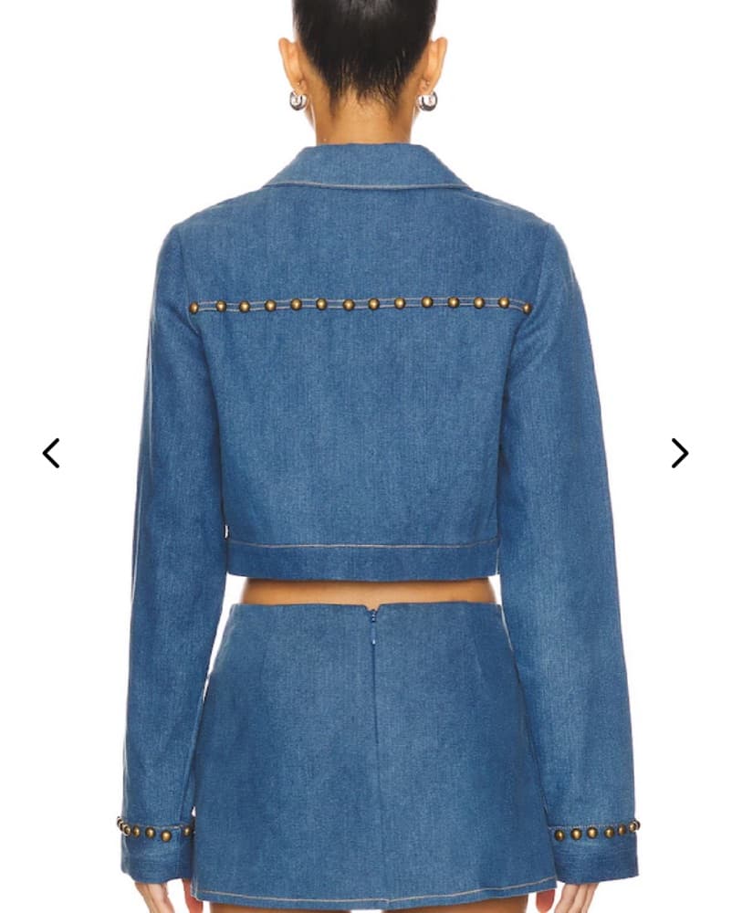 Studded Denim Cropped Jacket and Skirt Set - Image 2