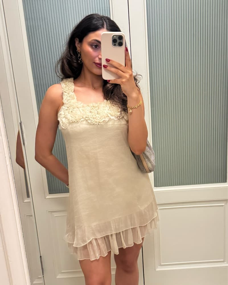 Vintage Lace Trim Ruffle Mini Dress - Image 1