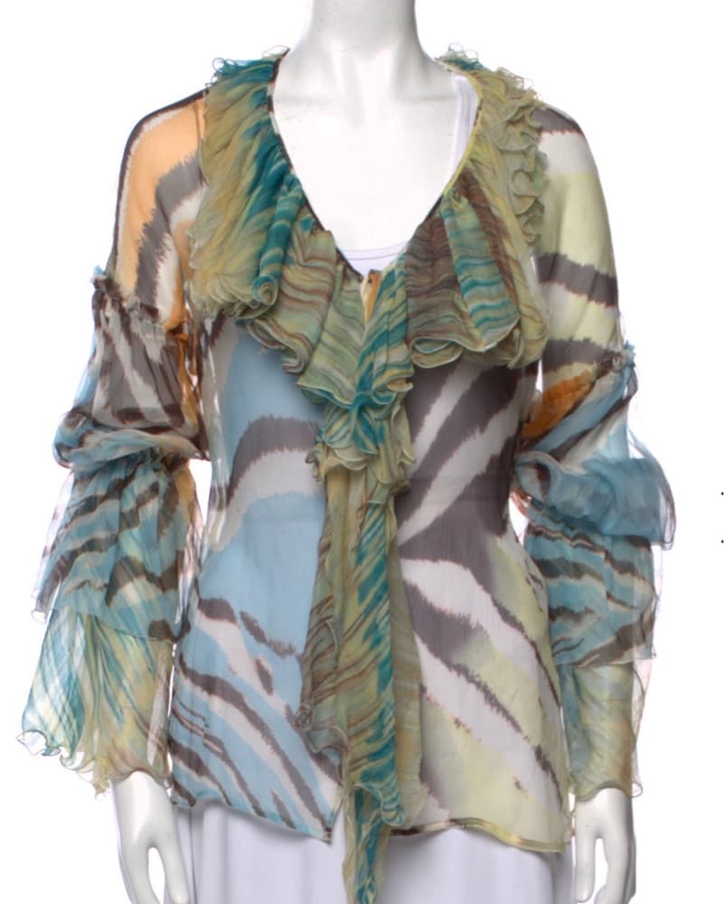 Just Cavalli Silk Printed Top Size US 6 - Image 1