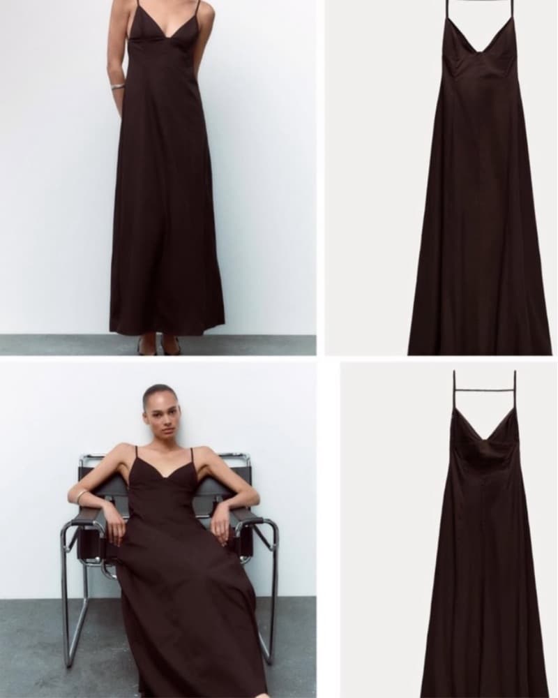Zara plunge brown/burgundy maxi dress - Image 4