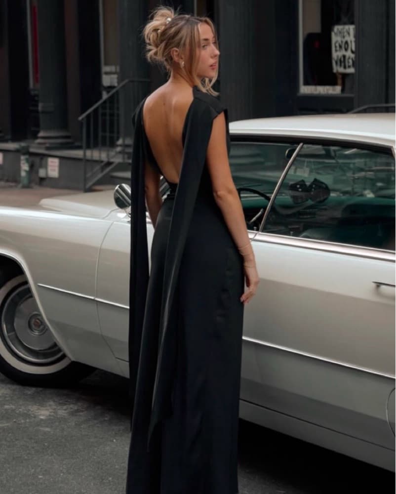 Odd Muse Long Black Drape Dress  - Image 1