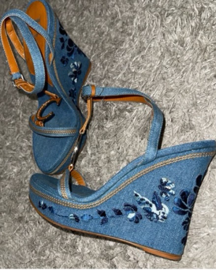 Vintage Christian Dior Denim wedge heel  - Image 3
